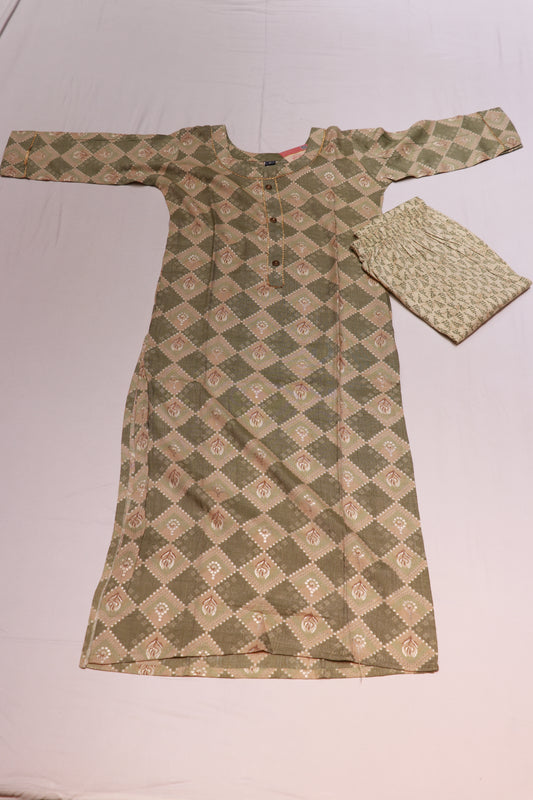 Maslin  Green Colour   Kurthi set - Vaishali Silks