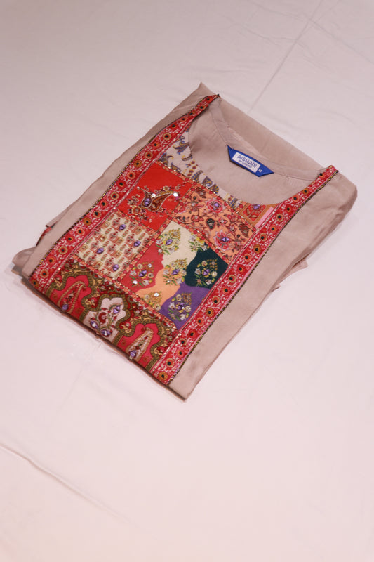 Maslin  Cream Colour  Kurthi set - Vaishali Silks