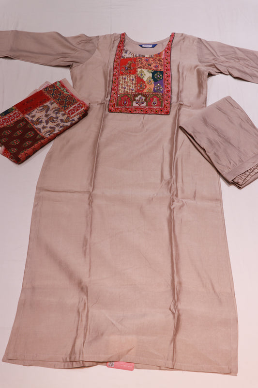 Maslin  Cream Colour  Kurthi set - Vaishali Silks