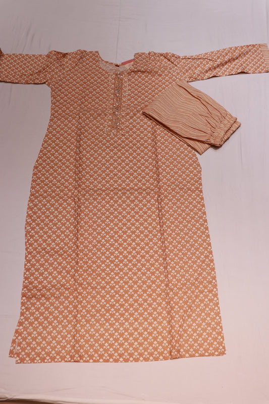 Cotton Light Brown Colour Kurthi set - Vaishali Silks