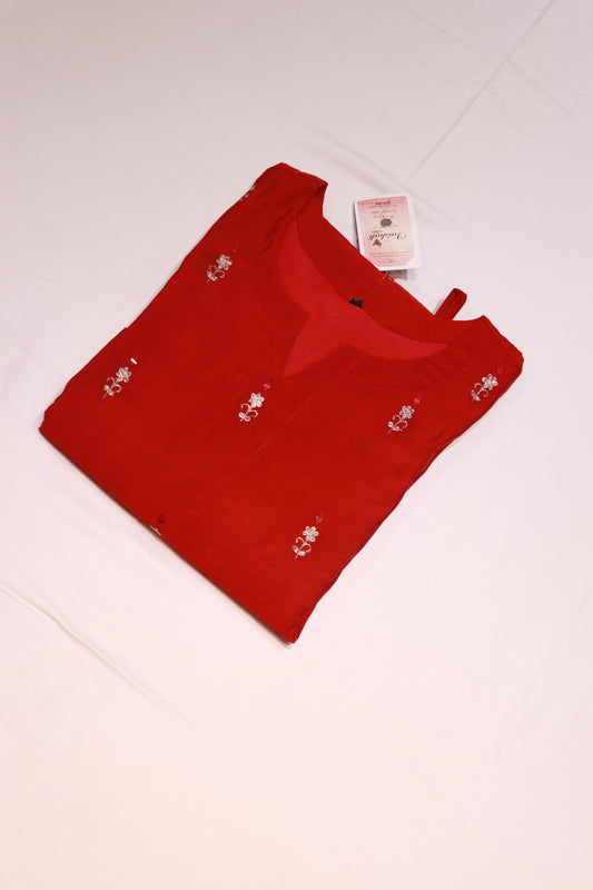 Maslin  Red Colour  Kurthi set - Vaishali Silks