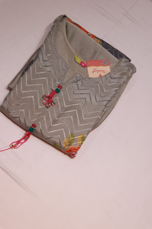 Maslin Gray Colour  Kurthi set - Vaishali Silks