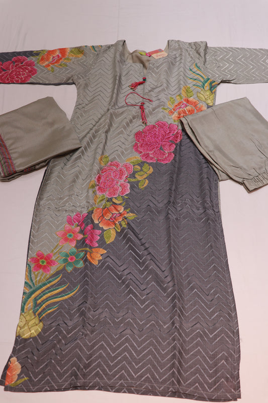 Maslin Gray Colour  Kurthi set - Vaishali Silks