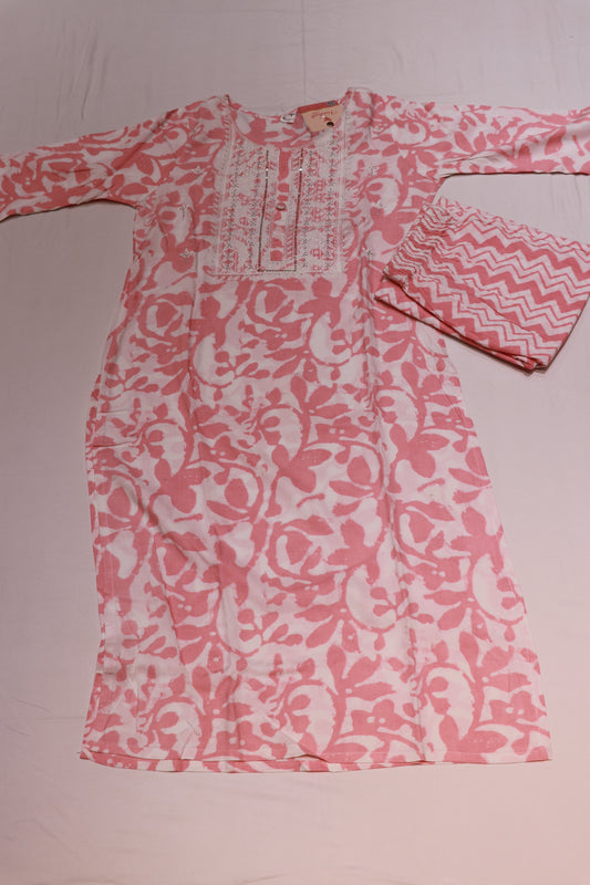 Cotton Light PInk Colour Kurthi set - Vaishali Silks