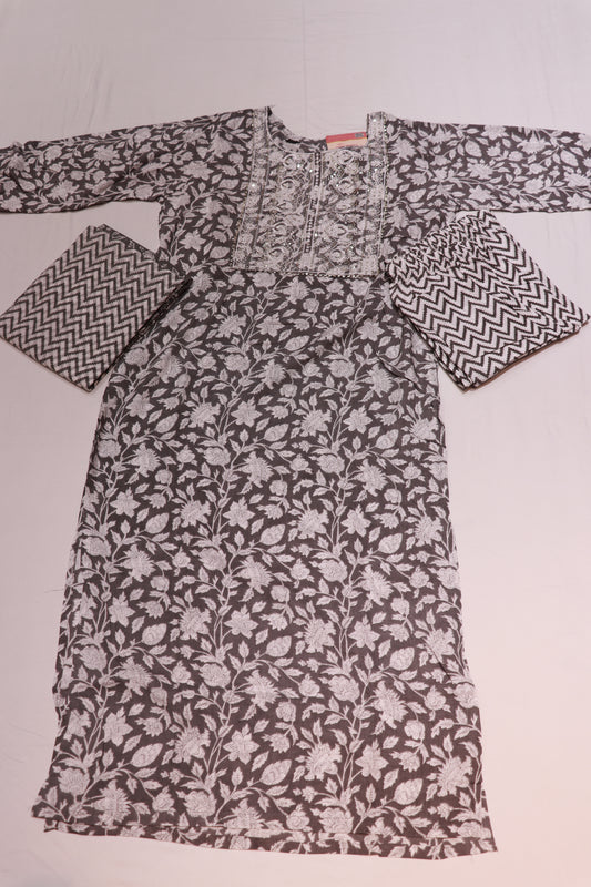 Cotton Gray Colour Kurthi set - Vaishali Silks