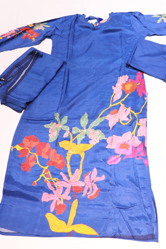 Maslin  Dark Blue  Colour  Kurthi set - Vaishali Silks