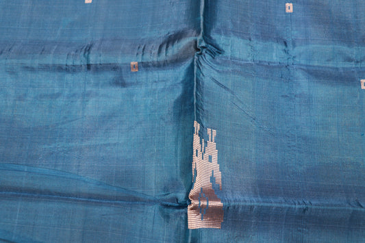 Banana Silk  Saree Yellow With Blue (WITHOUT BLOUSE) - Vaishali Silks