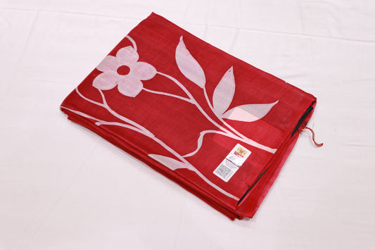 Pure Tusser Sree  Red With   Black Colour - Vaishali Silks
