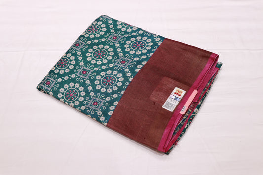 Pure  Tusser Peacock Green - Vaishali Silks