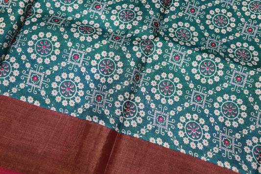Pure  Tusser Peacock Green - Vaishali Silks