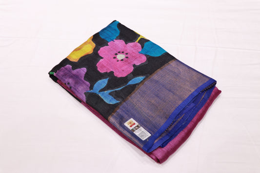 Pure  Tusser Black With  Voilet Colour - Vaishali Silks