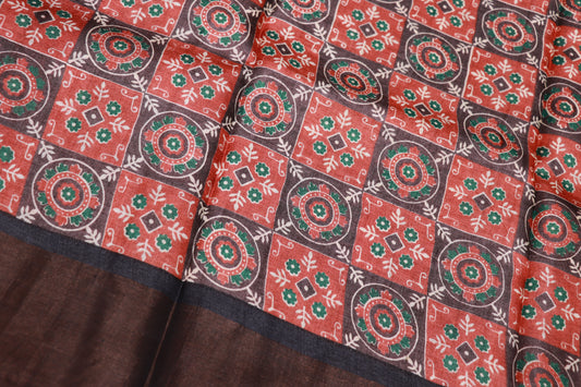 Pure  Tusser Orange Colour - Vaishali Silks