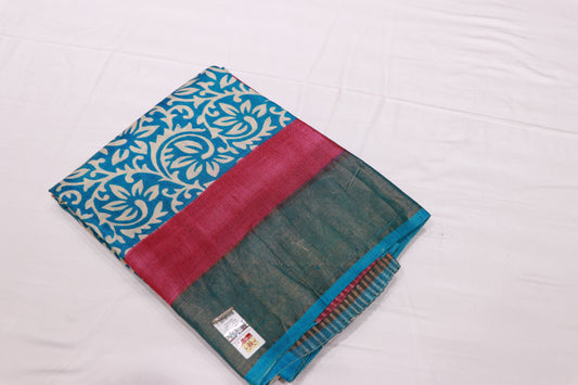 Pure  Tusser  Sky Blue  With White  colour - Vaishali Silks