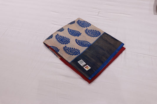 Pure  Tusser  Pink With Half  White Colour - Vaishali Silks