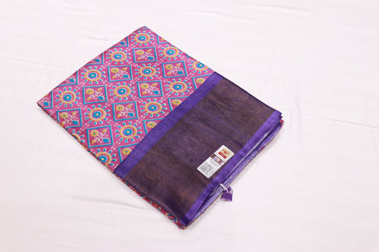 Pure  Tusser  Pink With Voilet Colour - Vaishali Silks