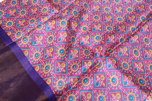 Pure  Tusser  Pink With Voilet Colour - Vaishali Silks