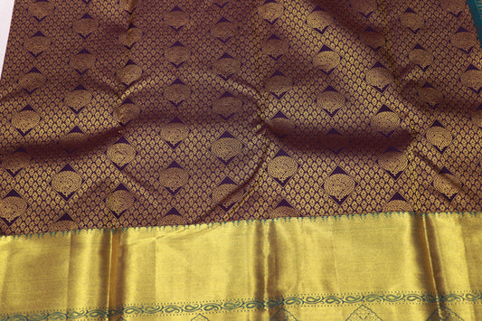 Pure Silk  Saree  Brown With  Blue  Colour - Vaishali Silks