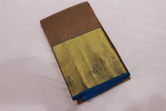 Pure Silk saree Gold With  Blue  Colour - Vaishali Silks