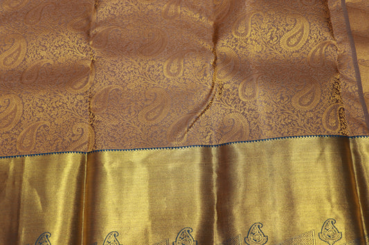 Pure Silk saree Gold With  Blue  Colour - Vaishali Silks
