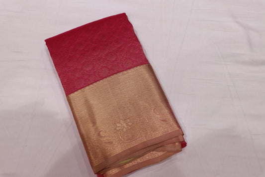 Pure  Silk  Saree Pink  With Sandal  Colour - Vaishali Silks