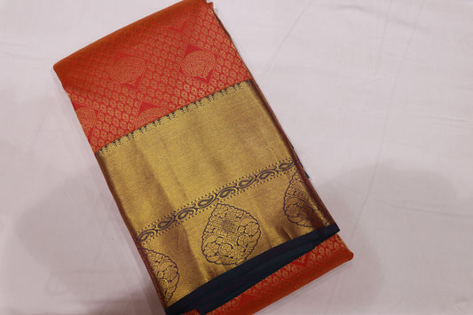 Pure  Silk Saree  Orange  With  Green Colour - Vaishali Silks