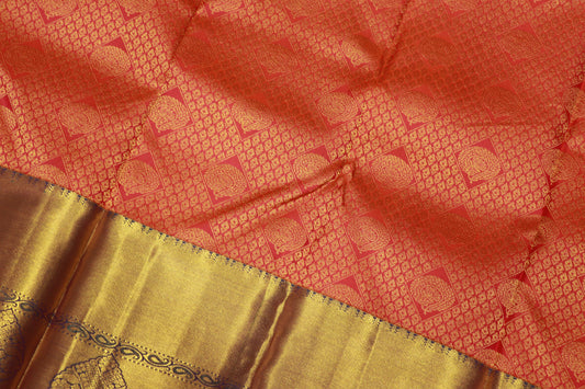 Pure  Silk Saree  Orange  With  Green Colour - Vaishali Silks