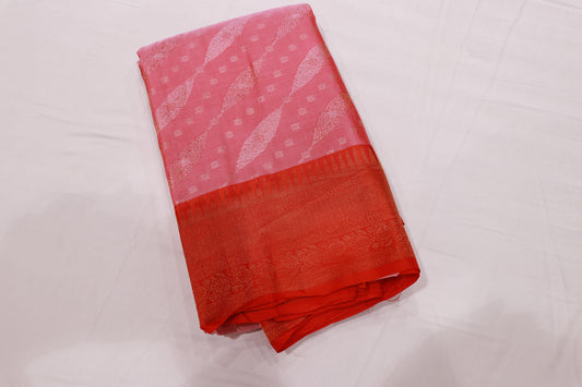 Pure  Silk Saree Baby Pink With  Orange Colour - Vaishali Silks