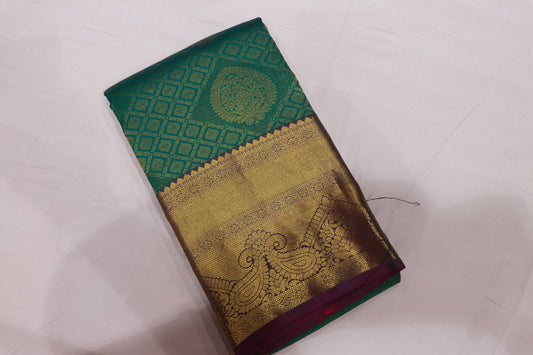 Pure  Silk Saree Ramar Green Wih  Pink Colour - Vaishali Silks