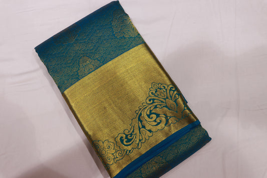Pure  Silk Saree  Sky Blue With  Gold Colour - Vaishali Silks