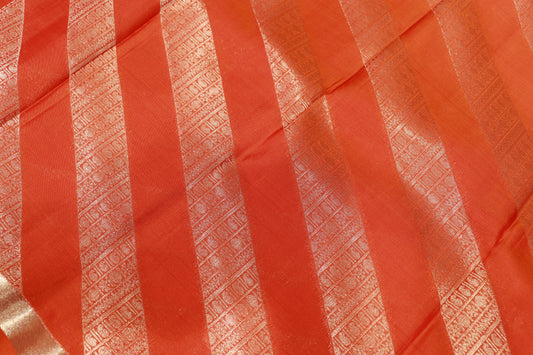 Pure Silk Saree Orange With Voilet Colour