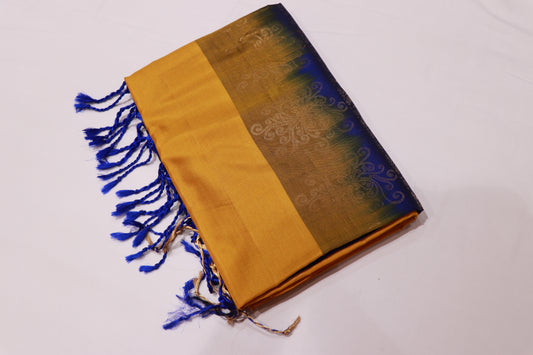Pure Silk saree  Yellow with Blue colour - Vaishali Silks