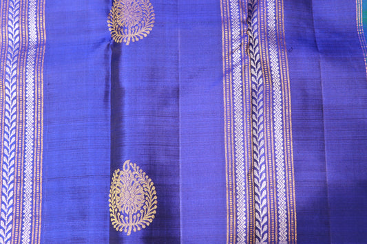 Pure silk saree Dark Blue with Green Blouse - Vaishali Silks