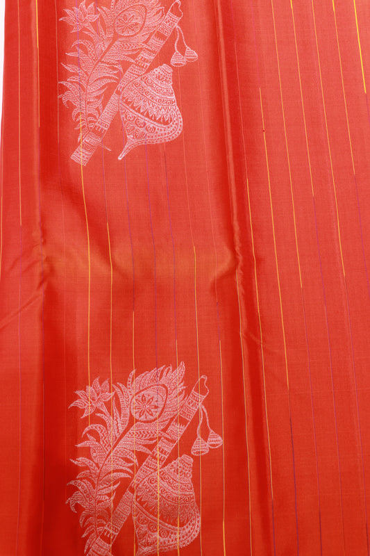 Pure silk saree Orange saree with Jute Blouse - Vaishali Silks