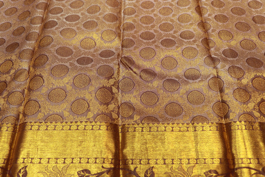 Pure silk saree Sandal with Gold - Vaishali Silks