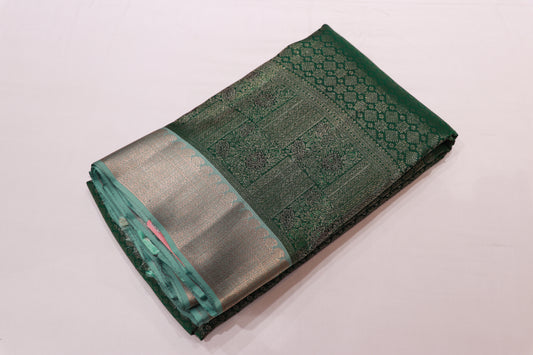 Pure Silk Saree   Dark Green Colour  Saree - Vaishali Silks