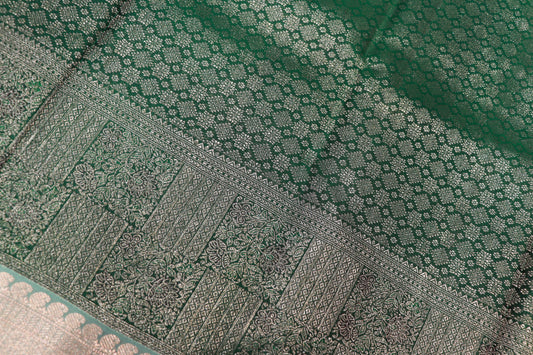 Pure Silk Saree   Dark Green Colour  Saree - Vaishali Silks