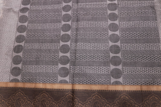 Cotton Saree Grey With Black  Colour - Vaishali Silks