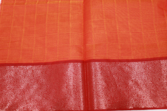 Cotton Saree  Orange With meroon - Vaishali Silks