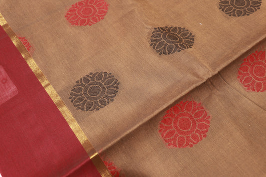 Cotton Saree Brown with Red Colour - Vaishali Silks
