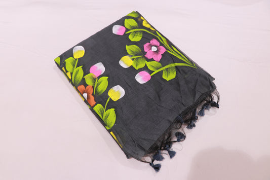 Hand  Paint Saree  Gray Colour - Vaishali Silks