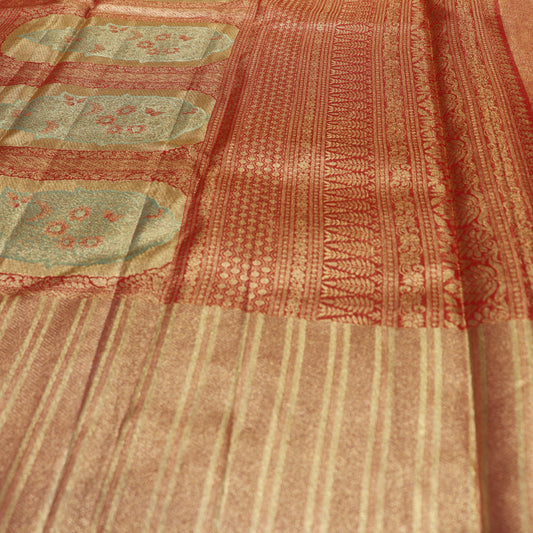 Pure Tissue Saree Green with pink
