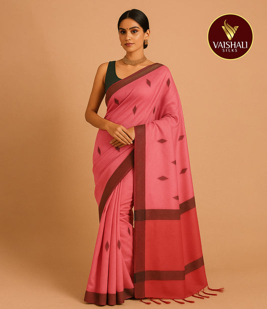 Silk Cotton Saree  Pink Colour