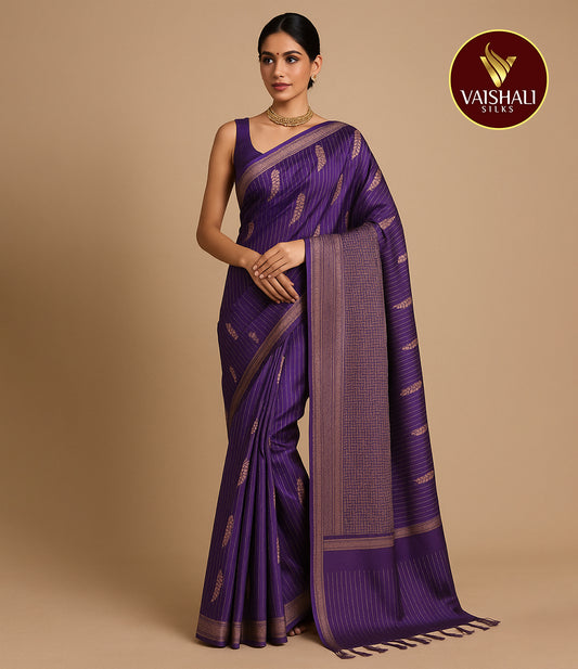 Silk Cotton  Saree Violet  Colour