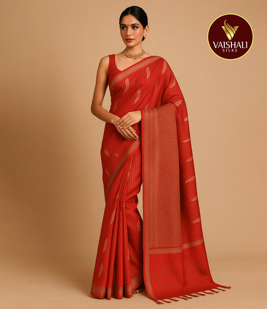 Silk  Cotton Saree Red  Colour