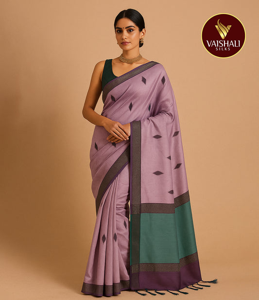 Silk Cotton  Saree Violet With Blue Colour