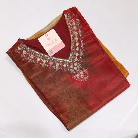 Tissue Red Mustard Kurtiset - Vaishali Silks