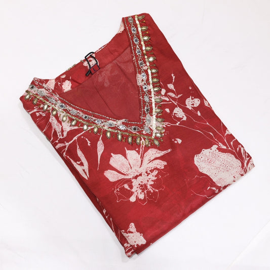 Muslin Maroon Kurtiset - Vaishali Silks