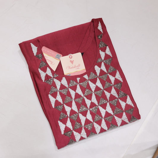 Raw Silk Darkpink Kurtiset - Vaishali Silks