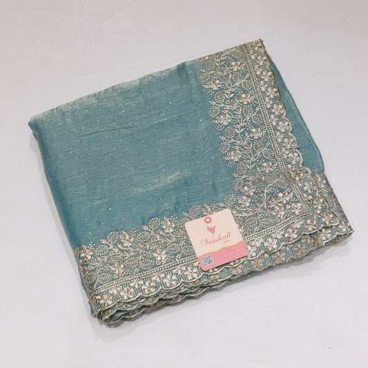 Fancy Partywear Green Saree