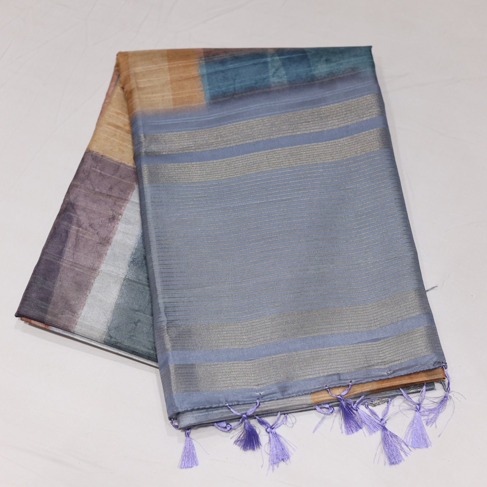 Semi Tusser LightBlue Saree - Vaishali Silks